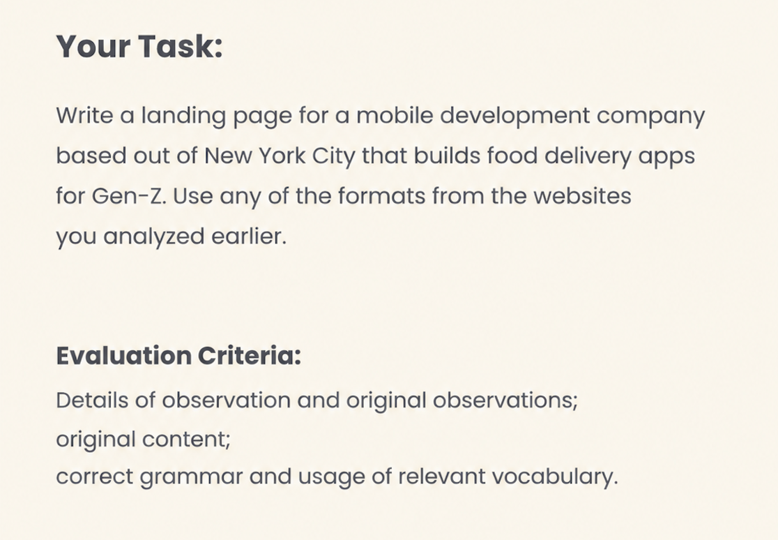 screenshot of task